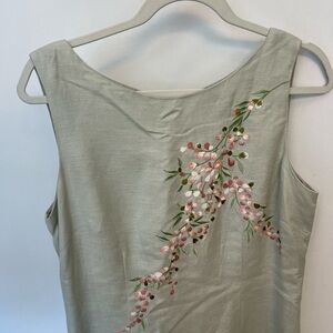Jessica Howard Green Dress with Pink Floral Embroidery